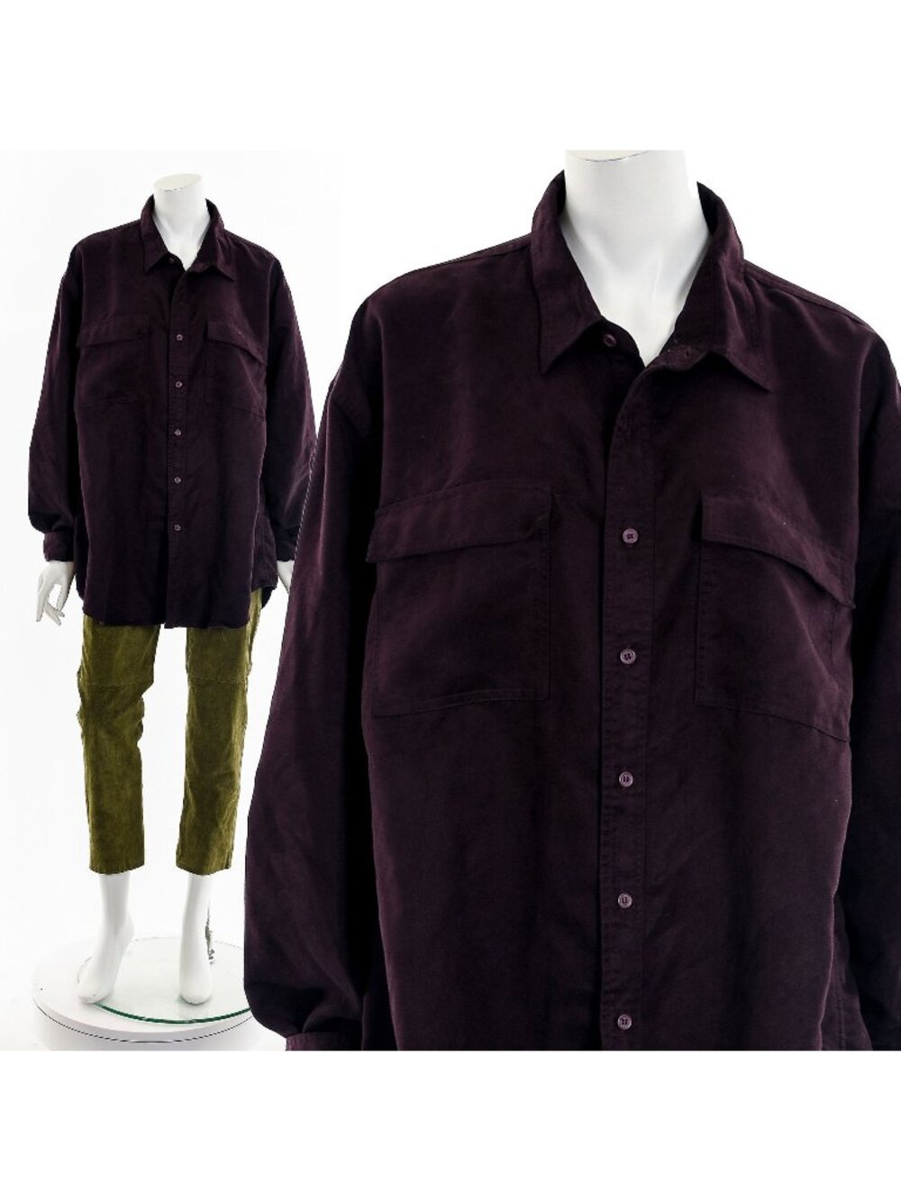 Burgundy Polyester Button-up 90s